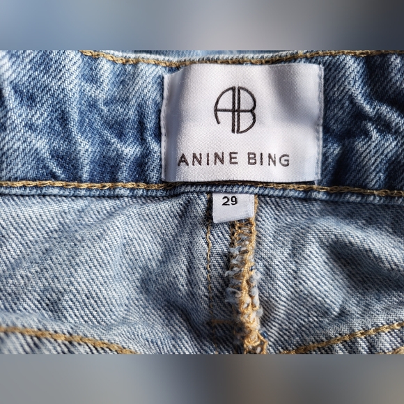 Anine Bing Distressed Button Fly Denim Mini Skirt Sz 29 - Picture 3 of 6